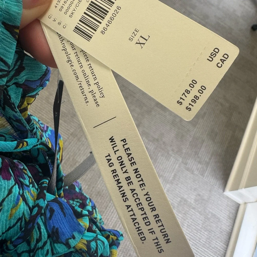 NWT By Anthropologie The Marais Printed Chiffon Maxi Dress In Blue, size XL - Picture 7 of 12